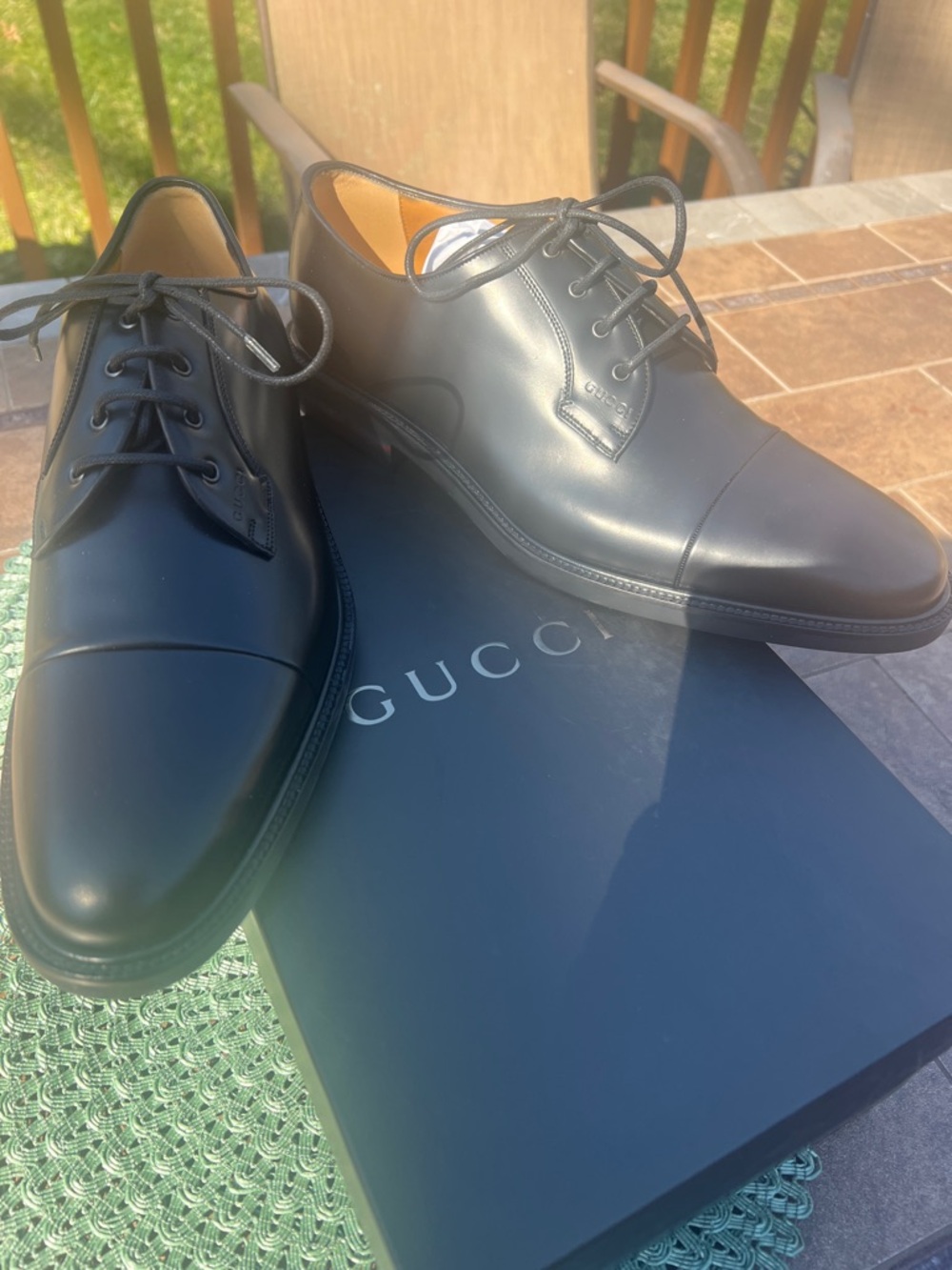 Gucci Black Leather Cap-Toe Derby Lace-Up Shoes